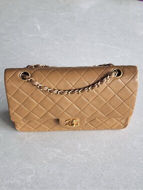 Chanel Classic Flap in Caramel Lambskin Series 1 Vintage 24k gold plated